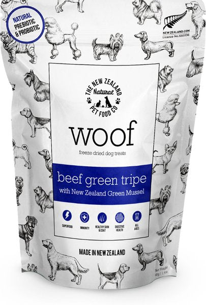 The New Zealand Natural Pet Food Co. Woof Beef Green Tripe Grain-Free Freeze-Dried Dog Treats