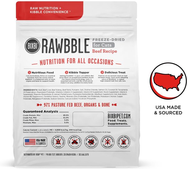 BIXBI RAWBBLE Beef Recipe Grain-Free Freeze-Dried Cat Food