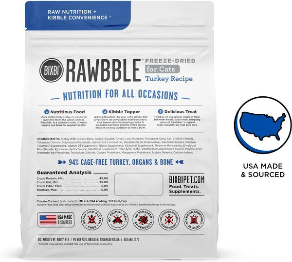 BIXBI RAWBBLE Turkey Recipe Grain-Free Freeze-Dried Cat Food,