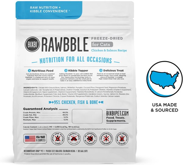 BIXBI RAWBBLE Chicken & Salmon Recipe Grain-Free Freeze-Dried Cat Food