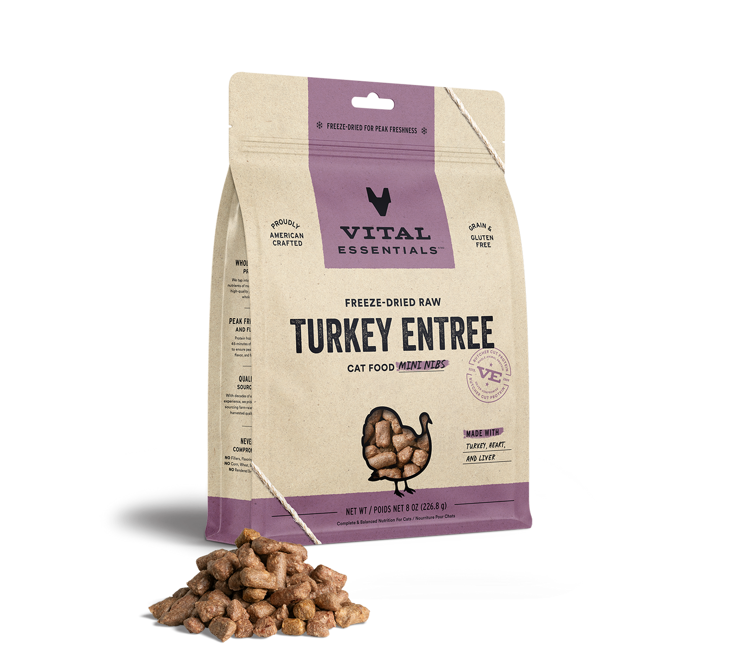 Vital Essentials Freeze-Dried Raw Turkey Mini Nibs Entree Cat Food