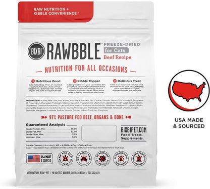 BIXBI RAWBBLE Beef Recipe Grain-Free Freeze-Dried Cat Food