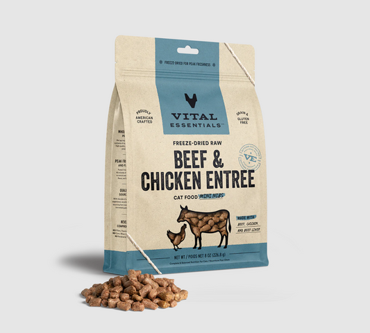 Vital Essentials Beef & Chicken Entree Cat Food Mini Nibs Grain-Free Freeze-Dried Raw Cat Food